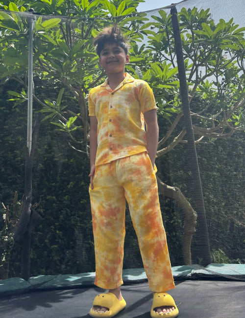 Resort Collar Shirt with Resort Pant Orange & Yellow
