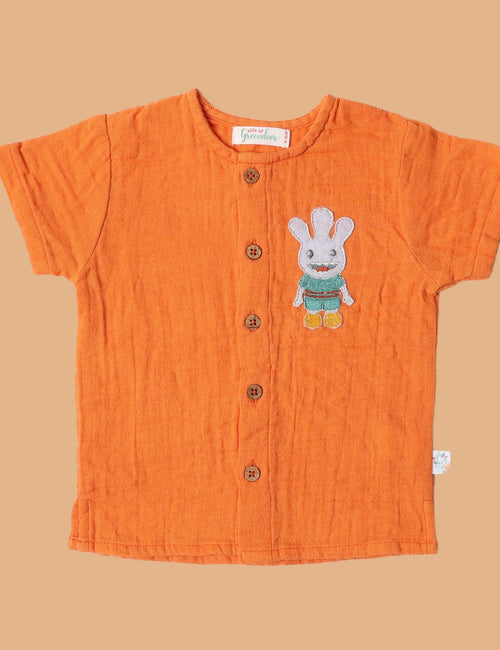 Kids of Greendeer Front Open 100% Cotton Resort Shirt Orange
