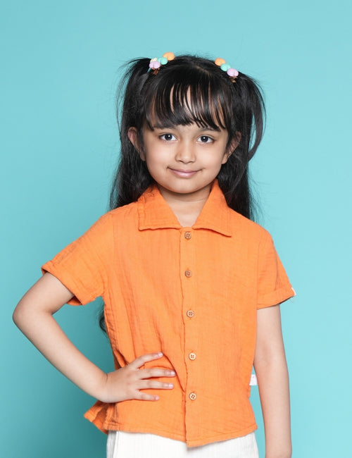 Kids of Greendeer 100% Cotton Resort Collar Shirt Orange