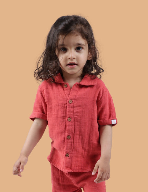 Kids of Greendeer 100% Cotton Resort Collar Shirt Nobel Red