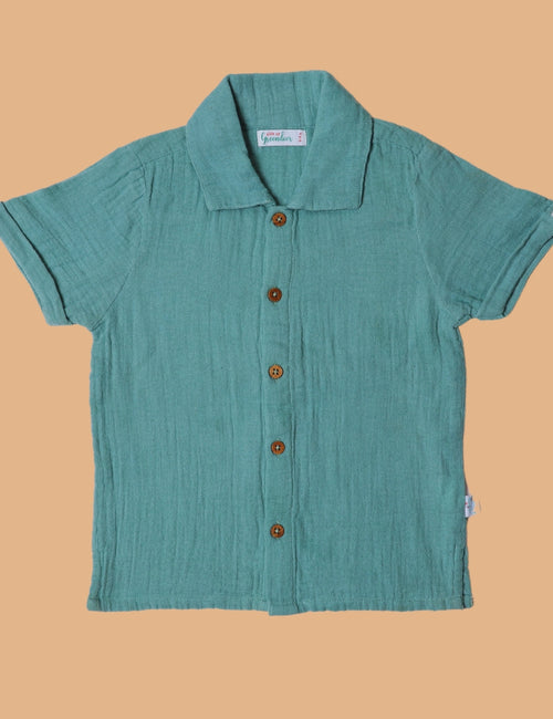 Kids of Greendeer 100% Cotton Resort Collar Shirt Sea Weed