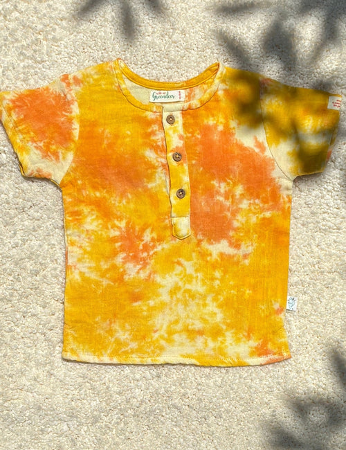 Resort 3/4th Placket 100% Cotton Kurta Shirt Yellow & Orange