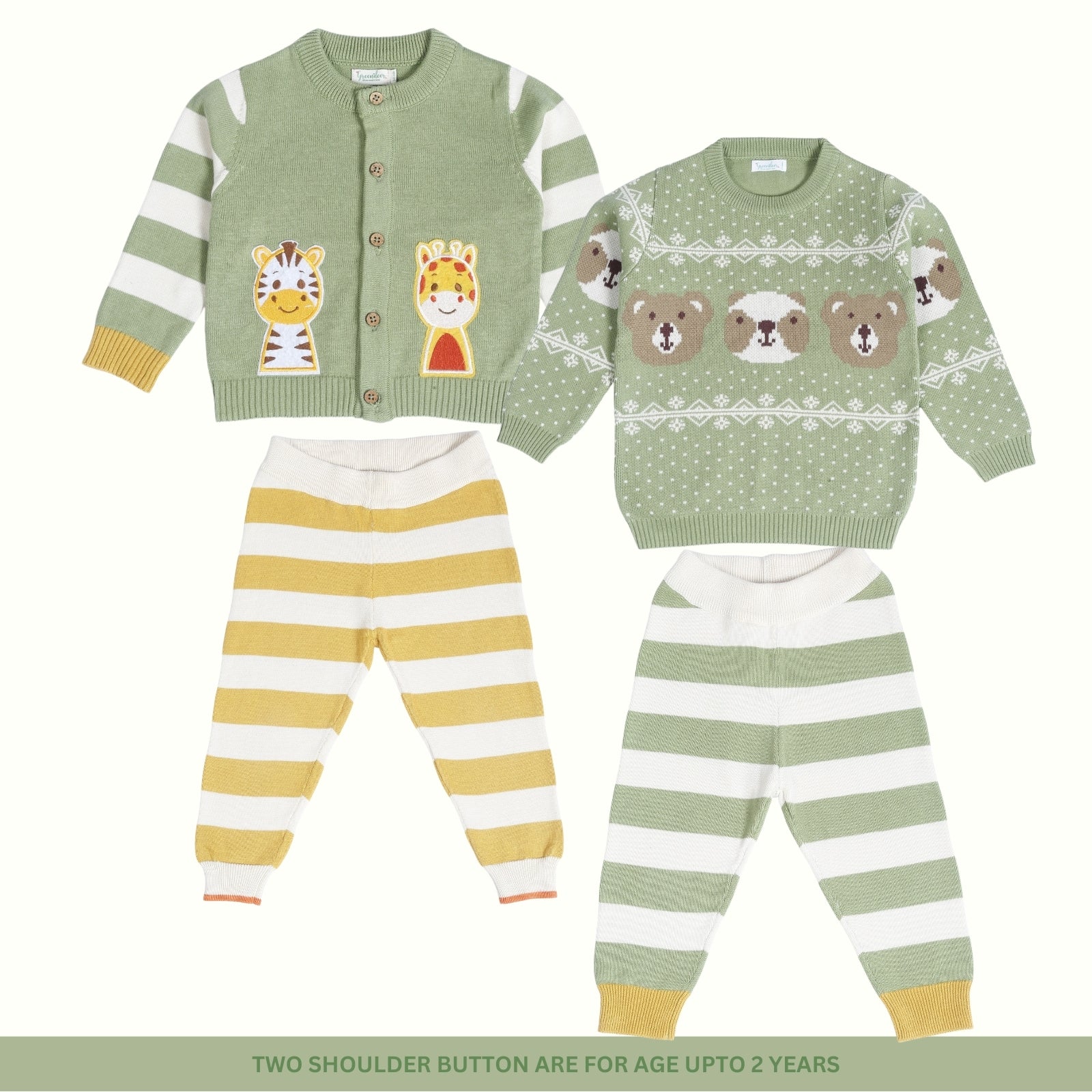 Greendeer Enchanting Bear & Happy Baby Animal 100% Cotton Sweater with Lower Set of 4