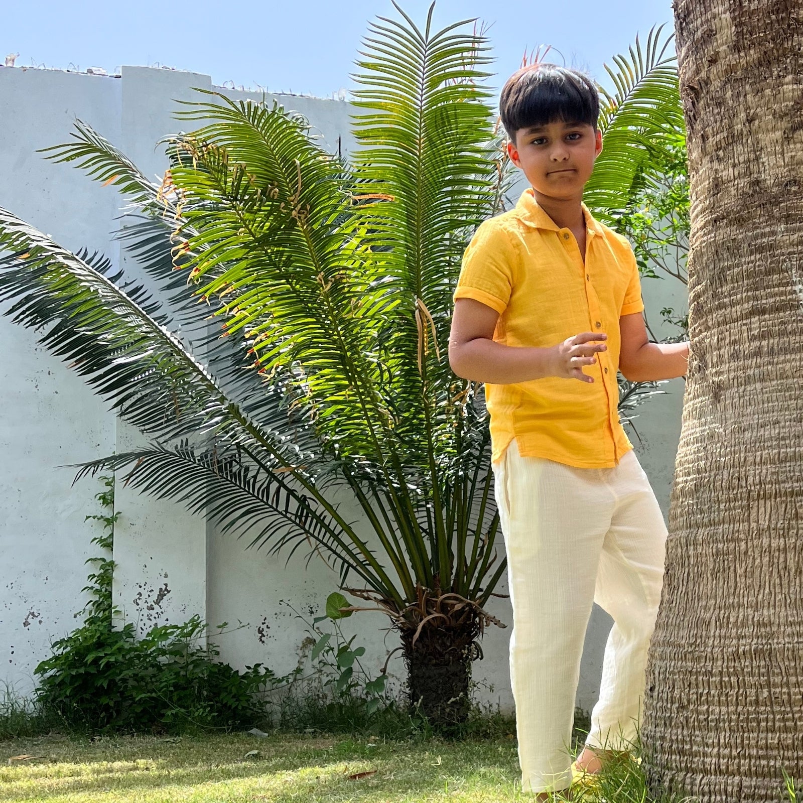 Resort Collar Shirt with Resort Pant Yellow & White