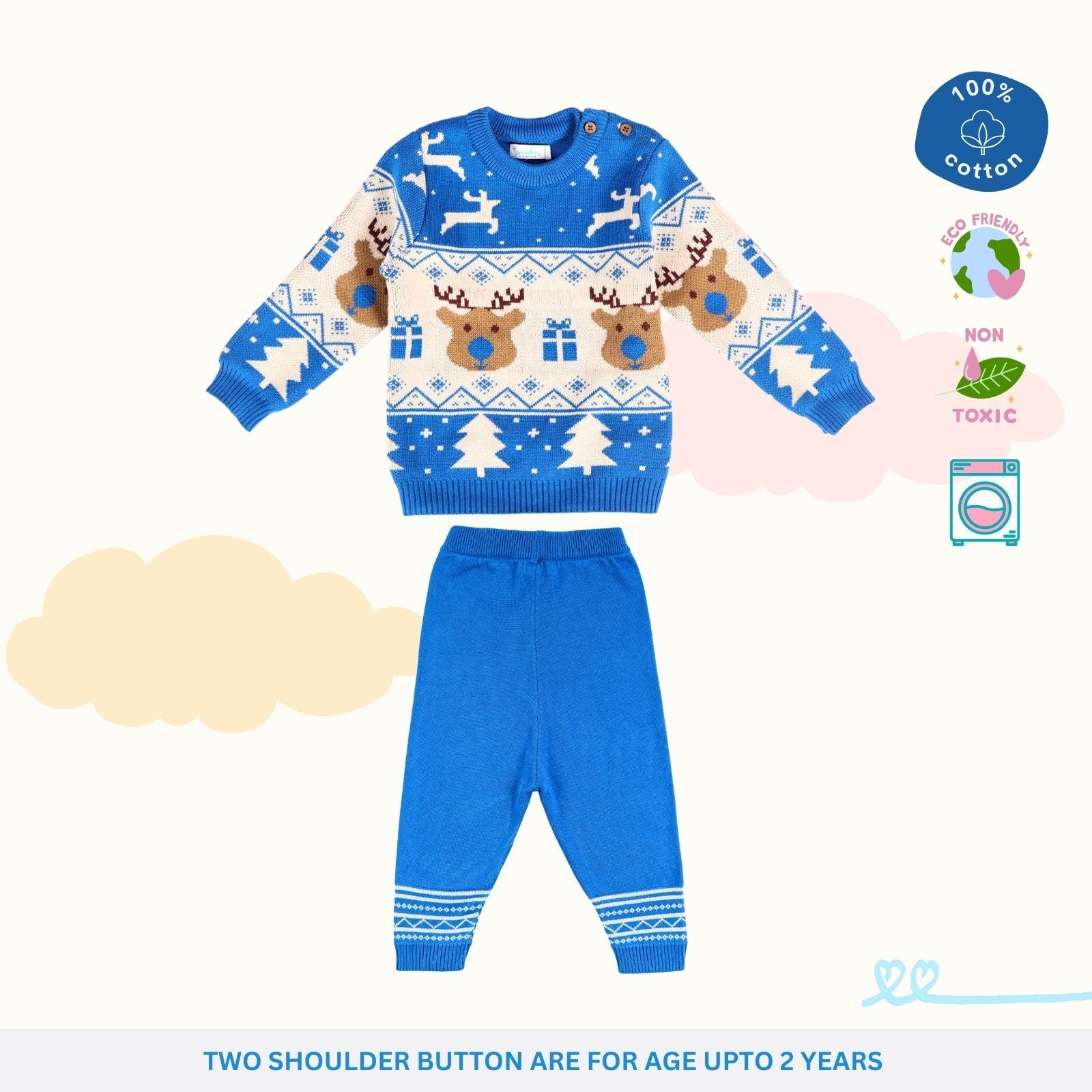 Blissful Giraffe 100% Cotton Duo Jacqaurd Sweater - Greek Blue with Lower Set of 2