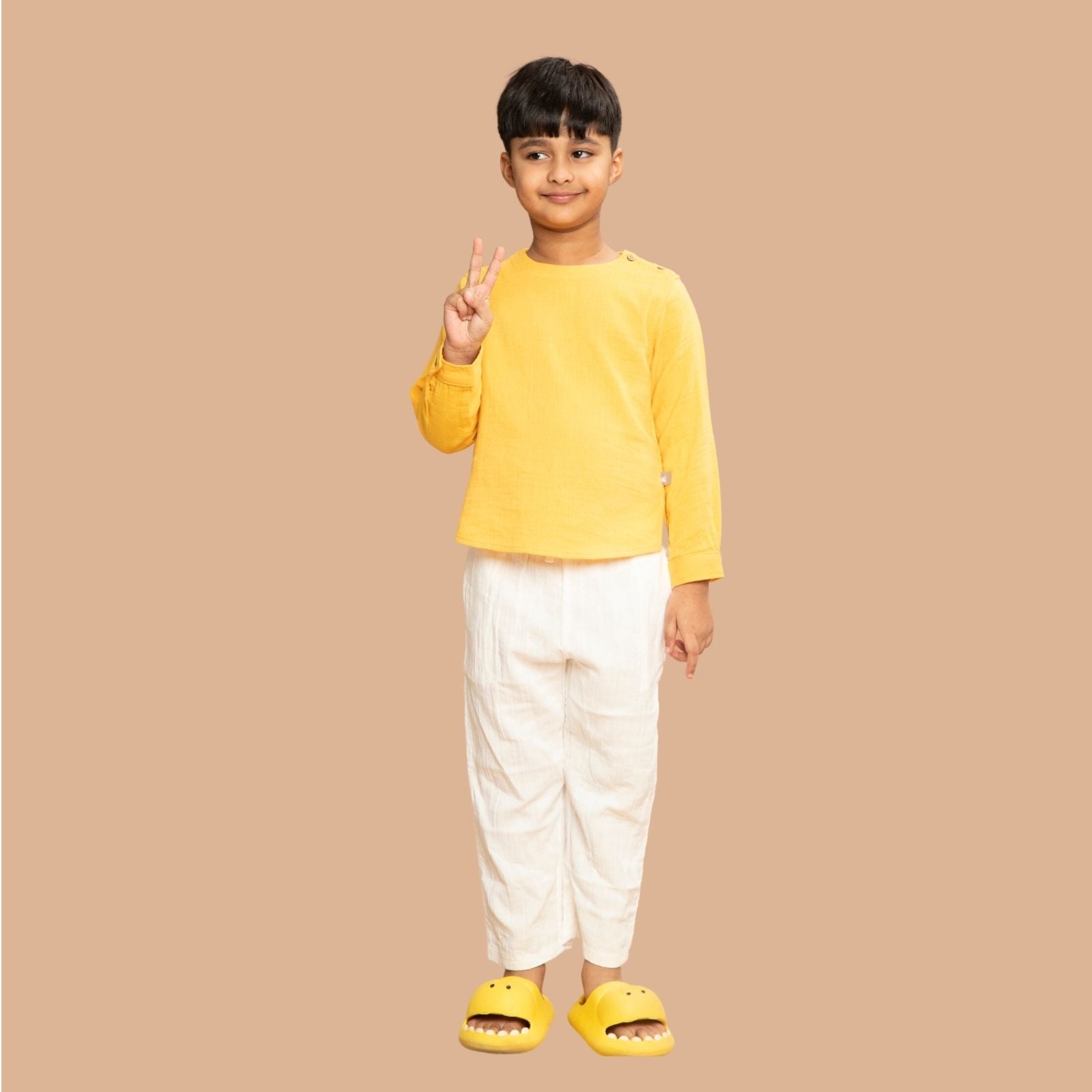 Yellow Daisy White Pants Kurta Set - ShopperBoard