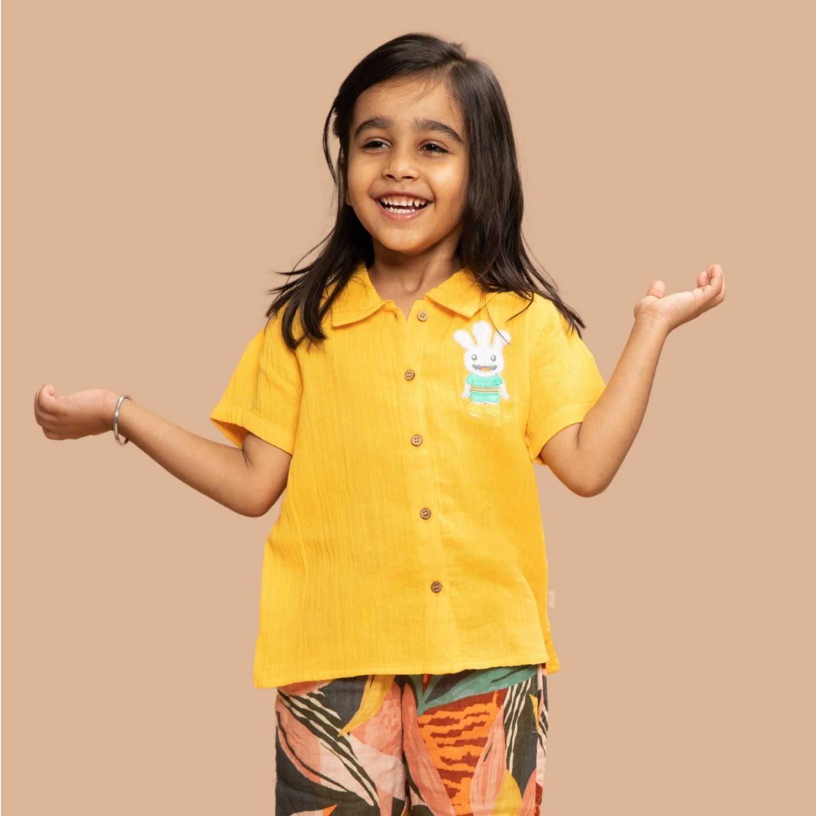 Greendeer Marigold Yellow Shirt with Jungle Print Pants in Cotton