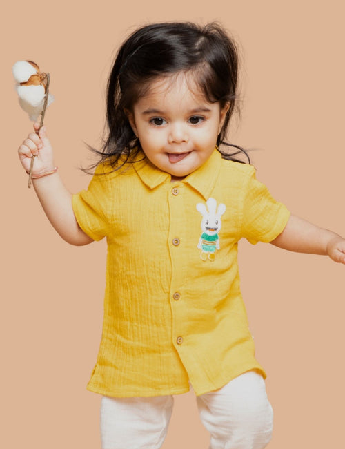 Greendeer Marigold Yellow Shirt with White Pants in Cotton
