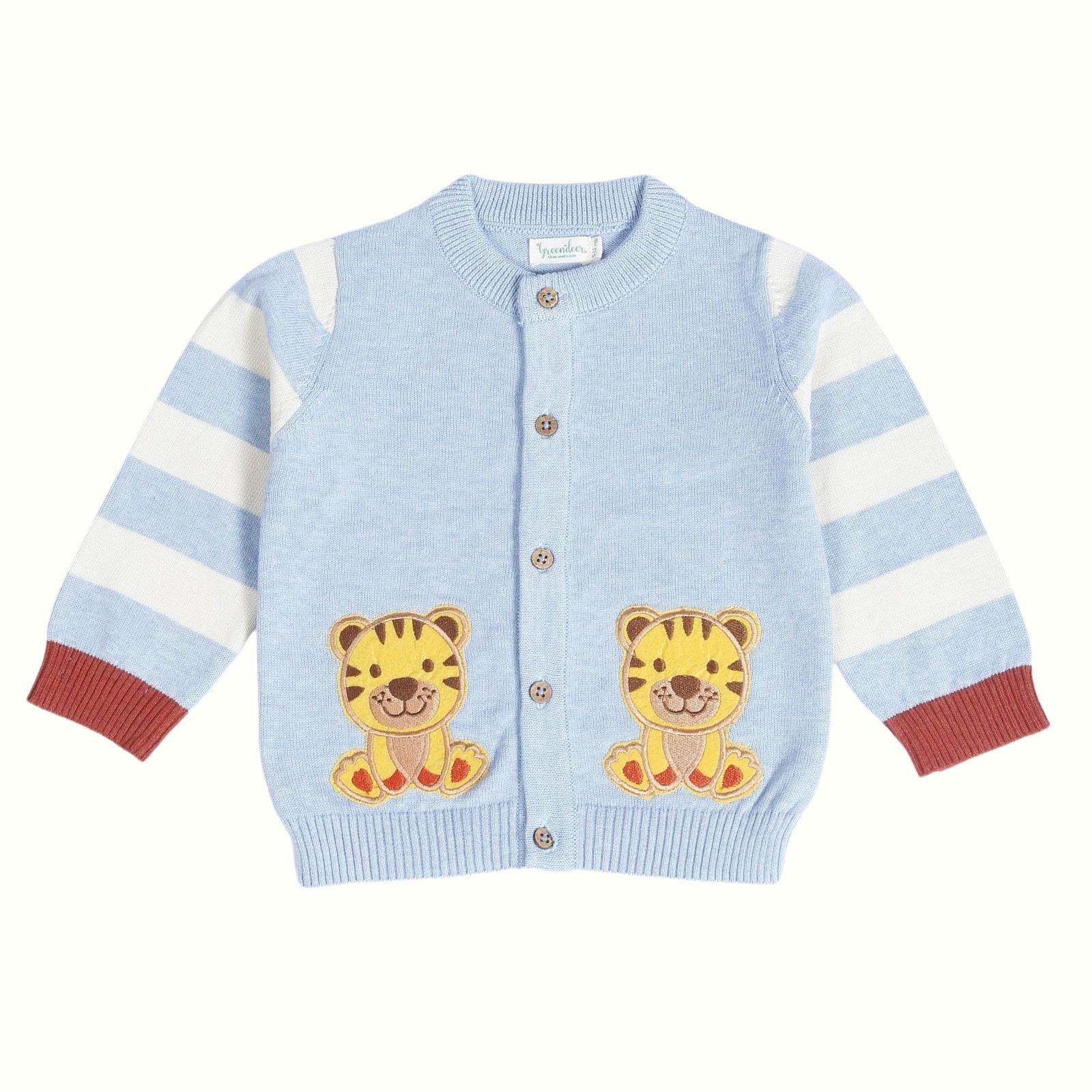 Greendeer Soulful Tiger Patch 100% Cotton Sweater - Baby Blue