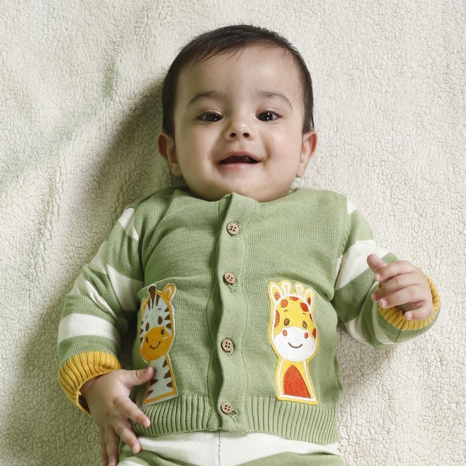 Greendeer Happy Baby Animal Patch 100% Cotton Sweater - Pistachio Green