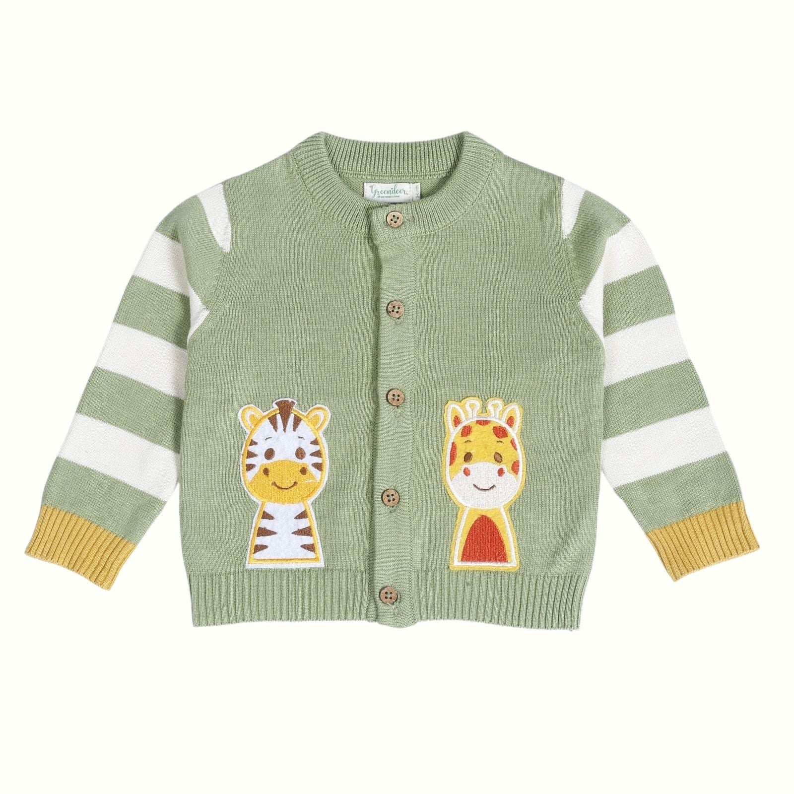 Greendeer Enchanting Bear & Happy Baby Animal 100% Cotton Yellow Sweater with Lower Set of 4