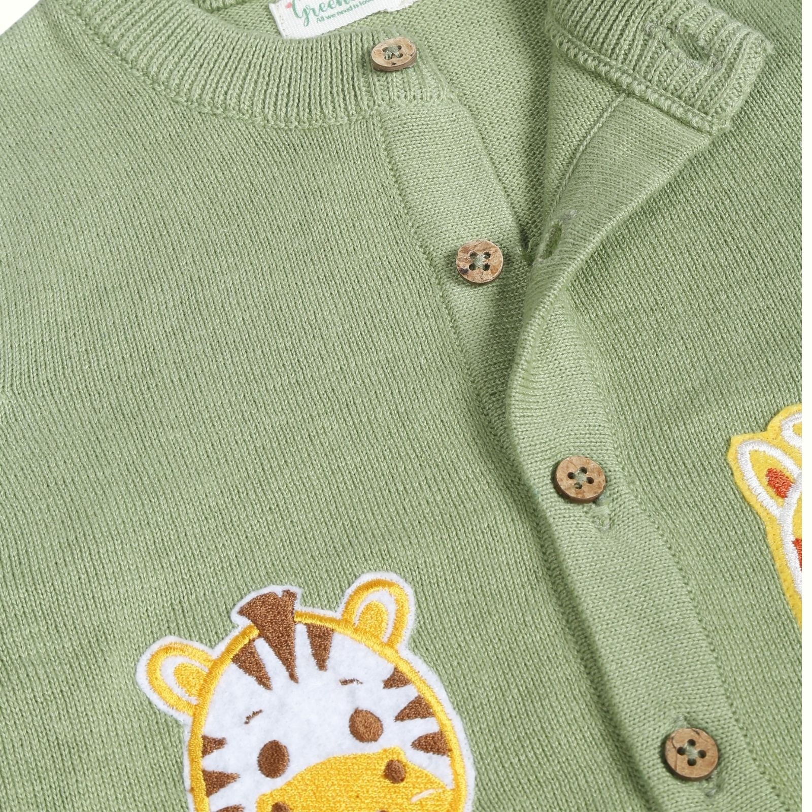 Greendeer Happy Baby Animal Patch 100% Cotton Sweater - Pistachio Green