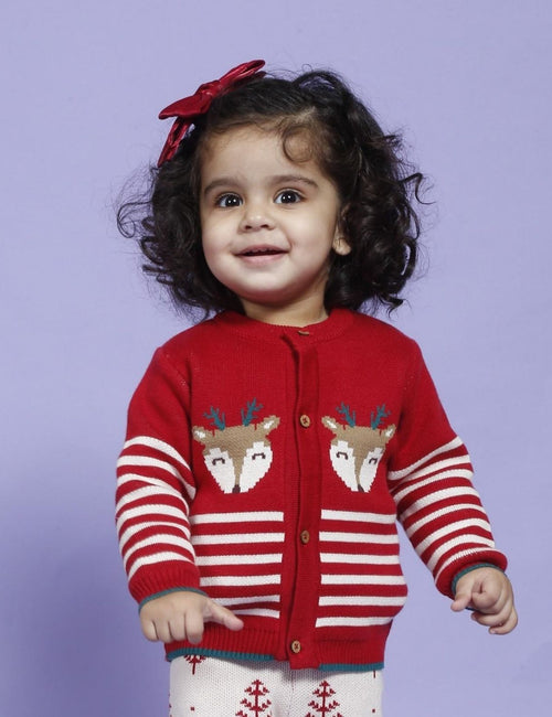 Greendeer Joyful Reindeer 100% Cotton Sweater with Red Lower Set of 4