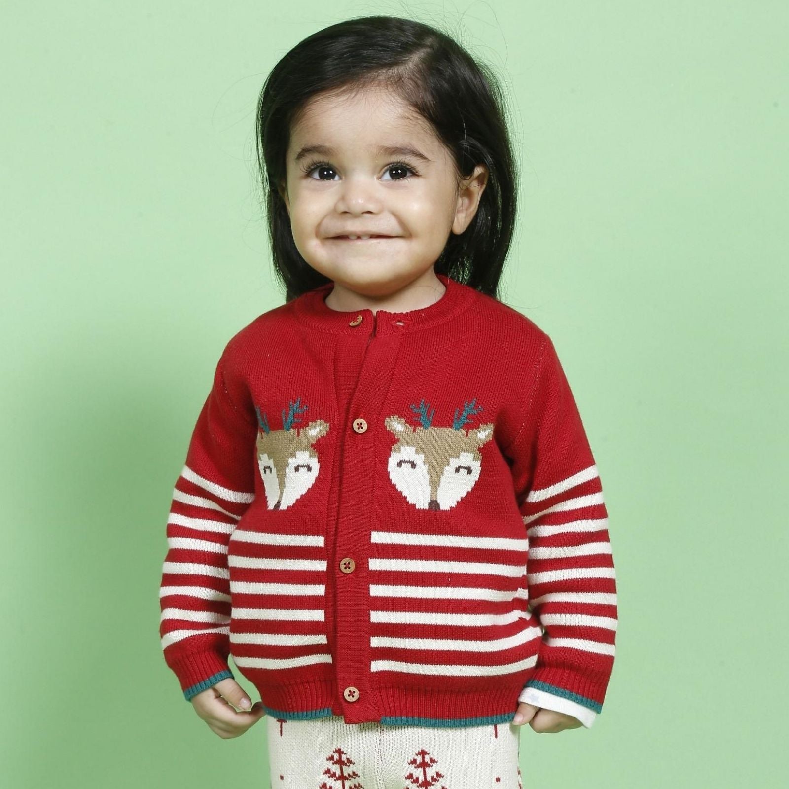 Greendeer Joyful Reindeer 100% Cotton Sweater with Red Lower Set of 4