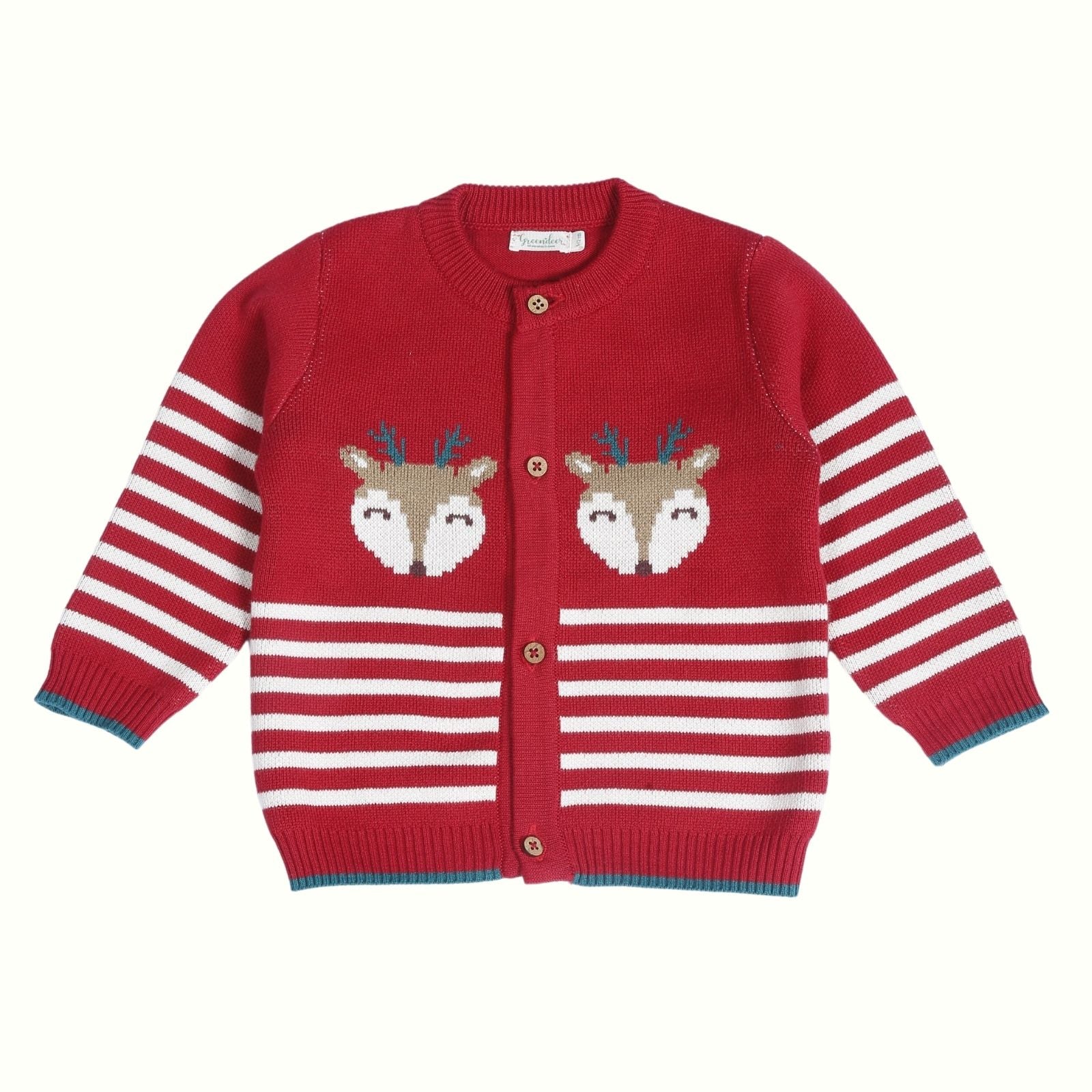 Greendeer Jaunty Reindeer, Joyful Reindeer & Hearth Warming Bear 100% Cotton Sweater with Red Lower Set of 4