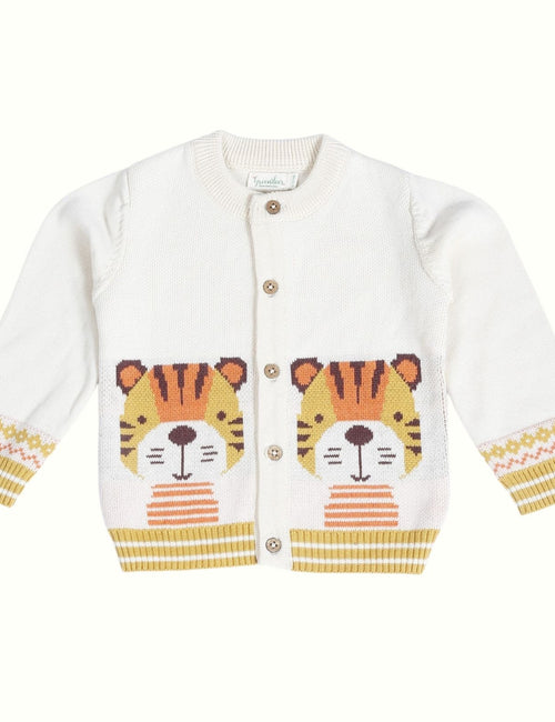 Greendeer Adorable Tiger Jacquard 100% Cotton Sweater - Crème