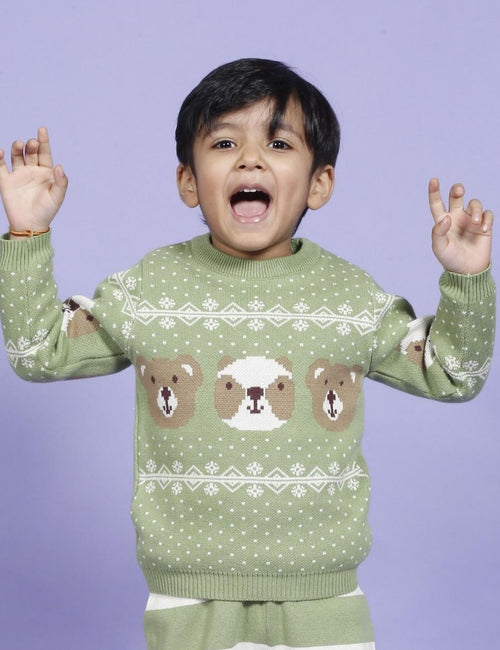 Greendeer Enchanting Bear,  Cheerful Dog & Happy Baby Animal 100% Cotton Sweater Set of 3