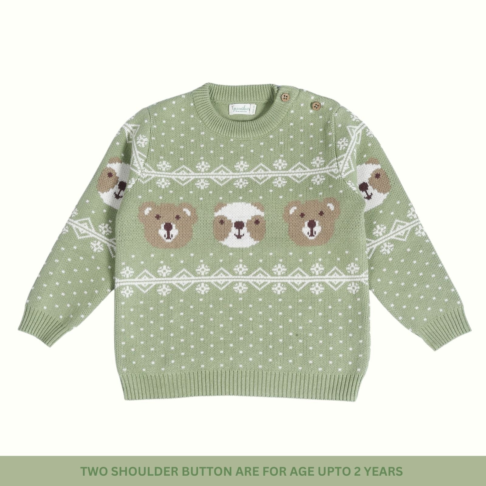 Greendeer Enchanting Bear Jacquard 100% Cotton Sweater - Pistachio Green