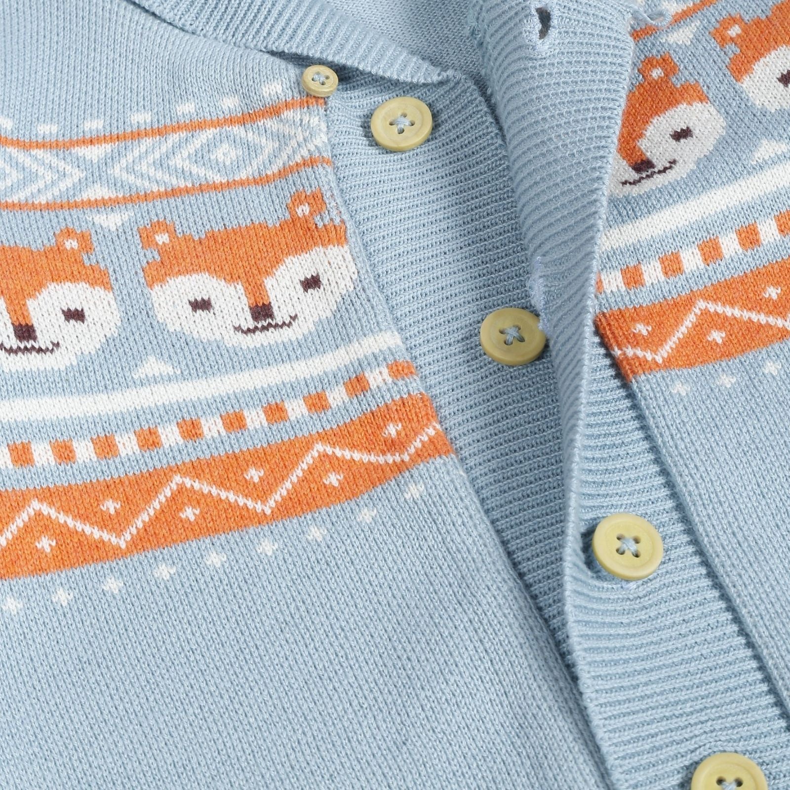 Greendeer Sunny Fox Jacquard 100% Cotton Sweater - Powder Blue & Orange