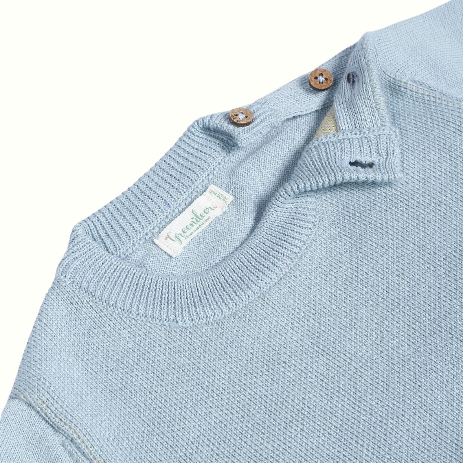 Greendeer Delighted Lion Jacquard 100% Cotton Sweater - Powder Blue & Orange