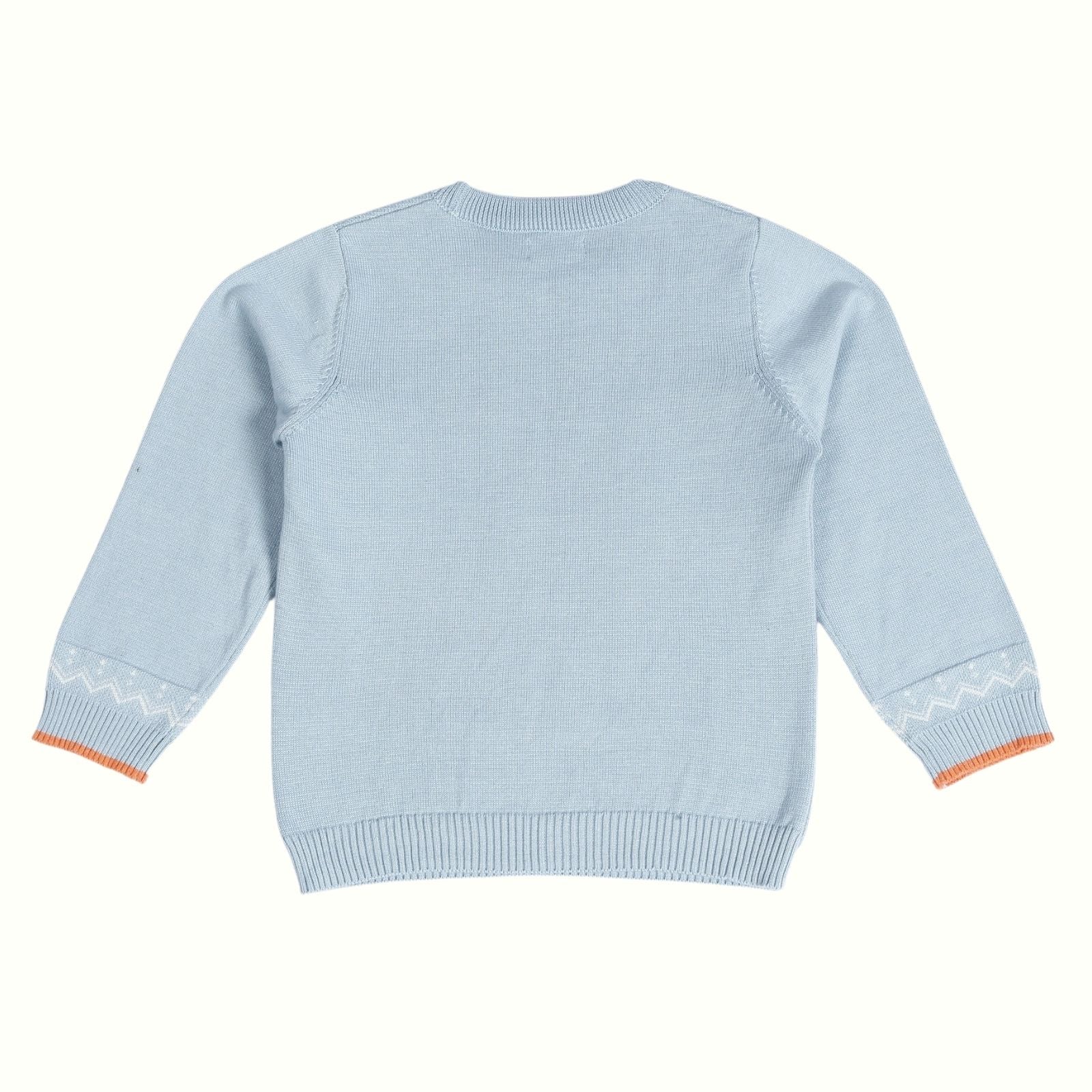 Greendeer Delighted Lion Jacquard 100% Cotton Sweater - Powder Blue & Orange