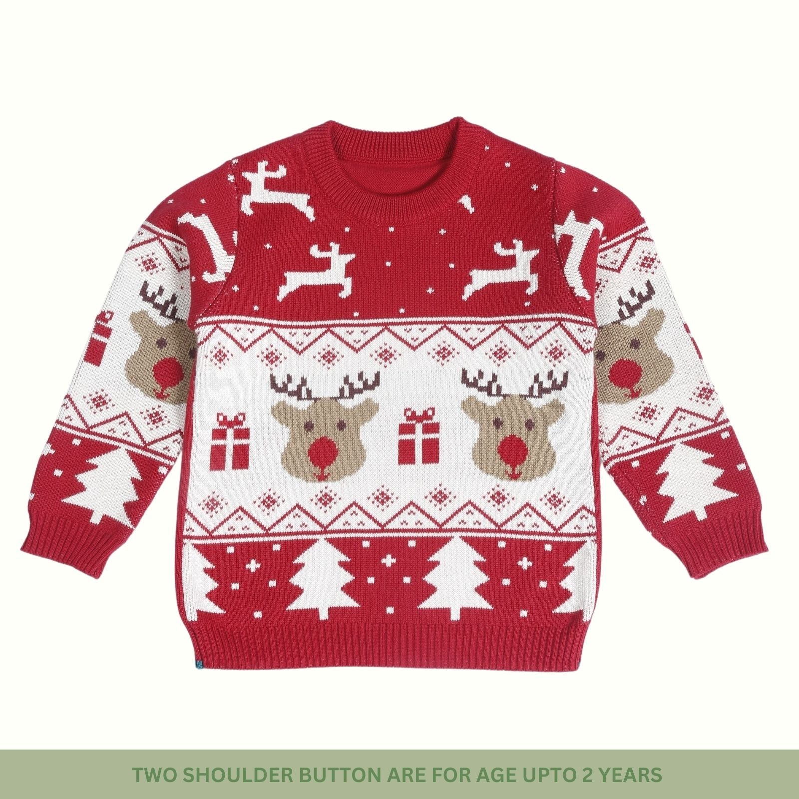 Greendeer Jaunty Reindeer & Hearth Warming Bear 100% Cotton Sweater with Red & Crème Lower Set of 4