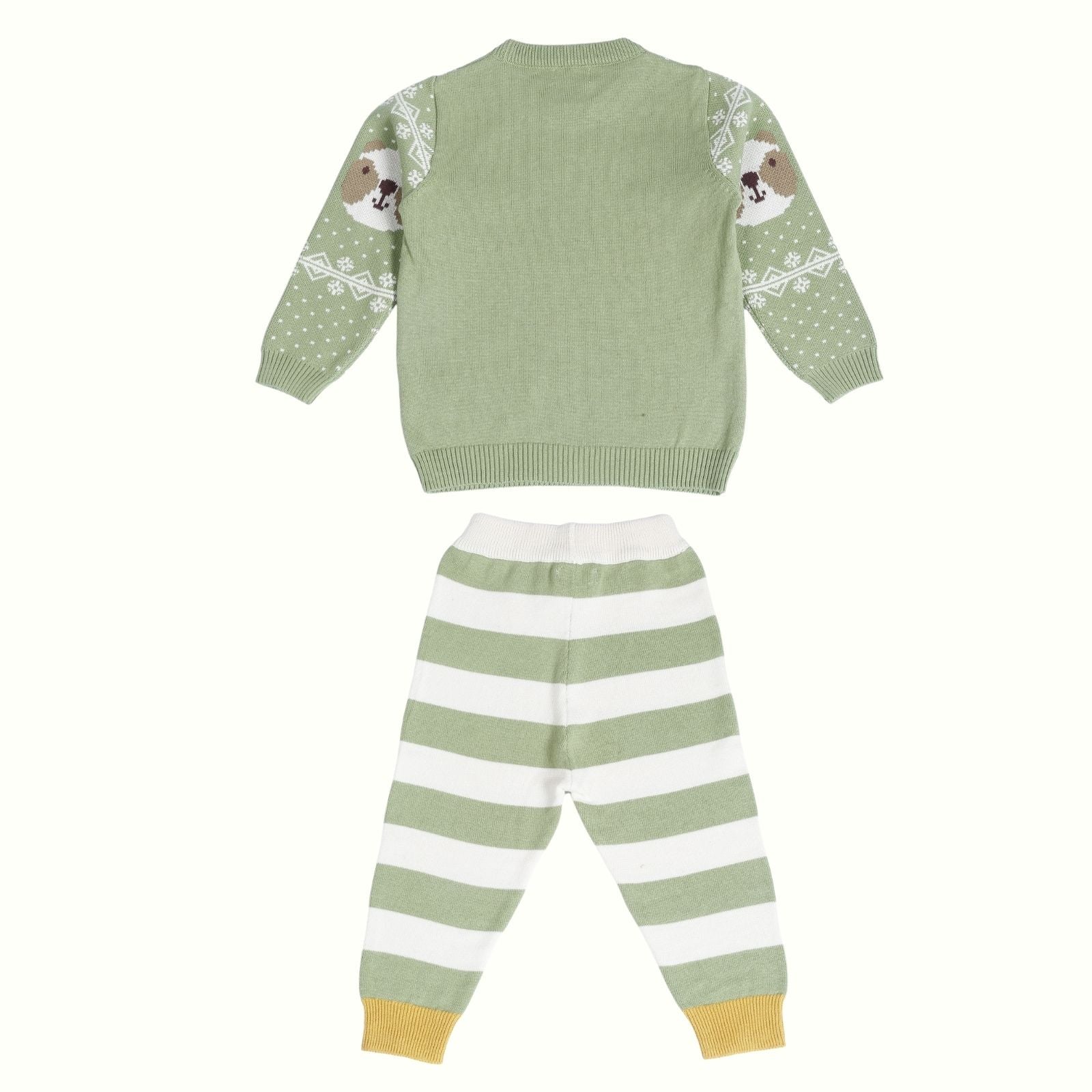 Greendeer Enchanting Bear Jacquard 100% Cotton Sweater with Lower  - Pistachio Green - Set of 2
