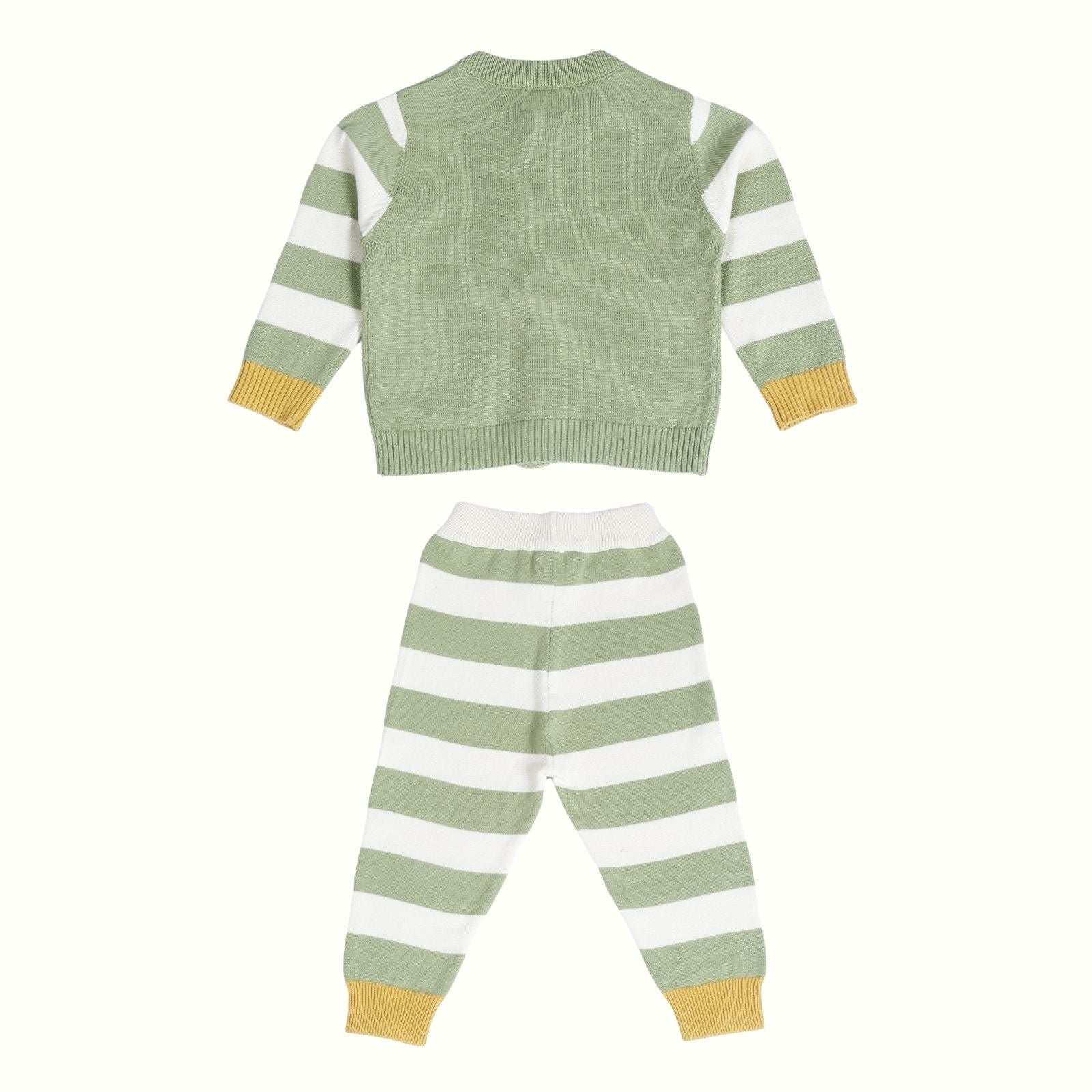 Greendeer Happy Baby Animal Patch 100% Cotton Sweater with Lower  - Pistachio Green - Set of 2