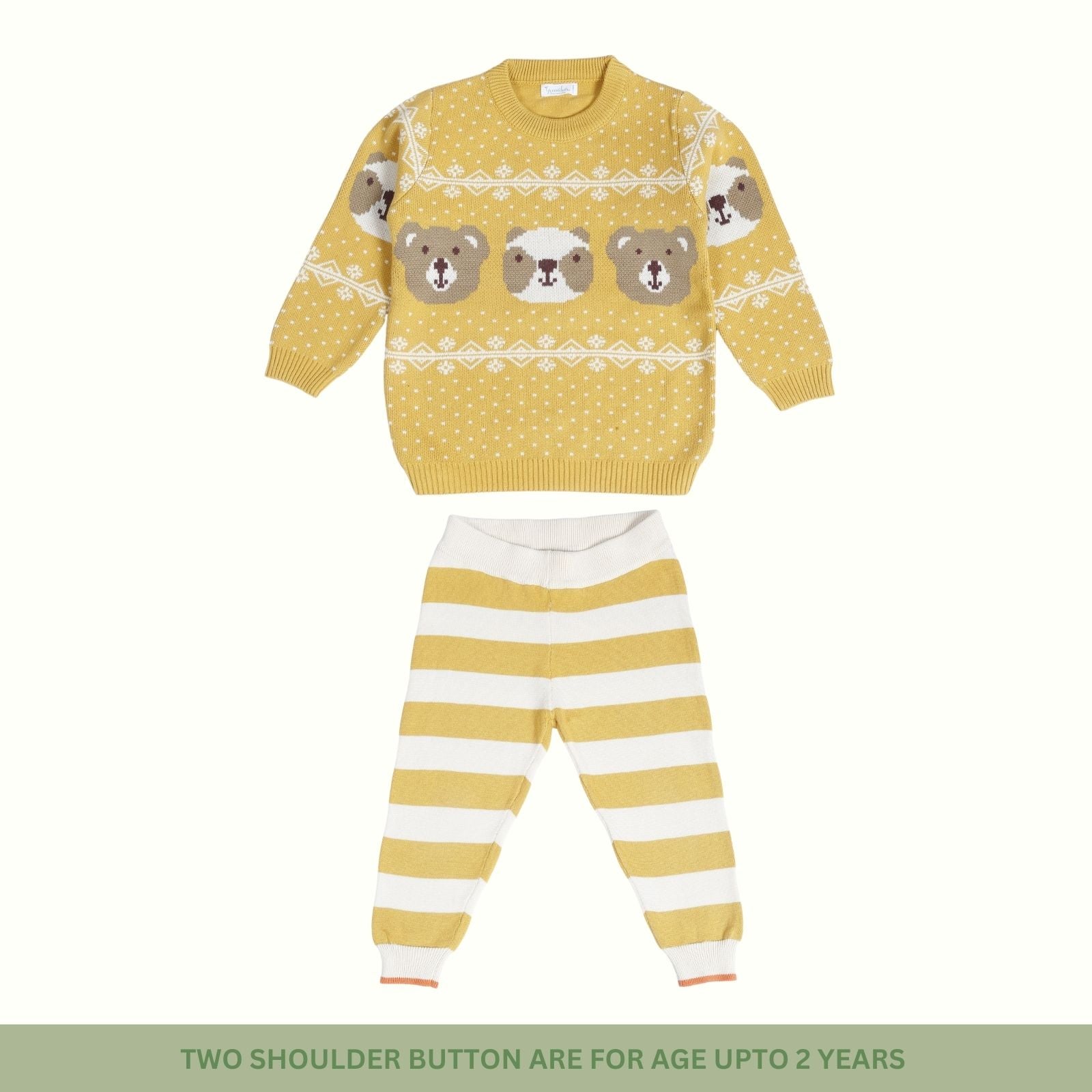Greendeer Enchanting Bear Jacquard 100% Cotton Sweater with Lower - Mimosa Yellow - Set of 2