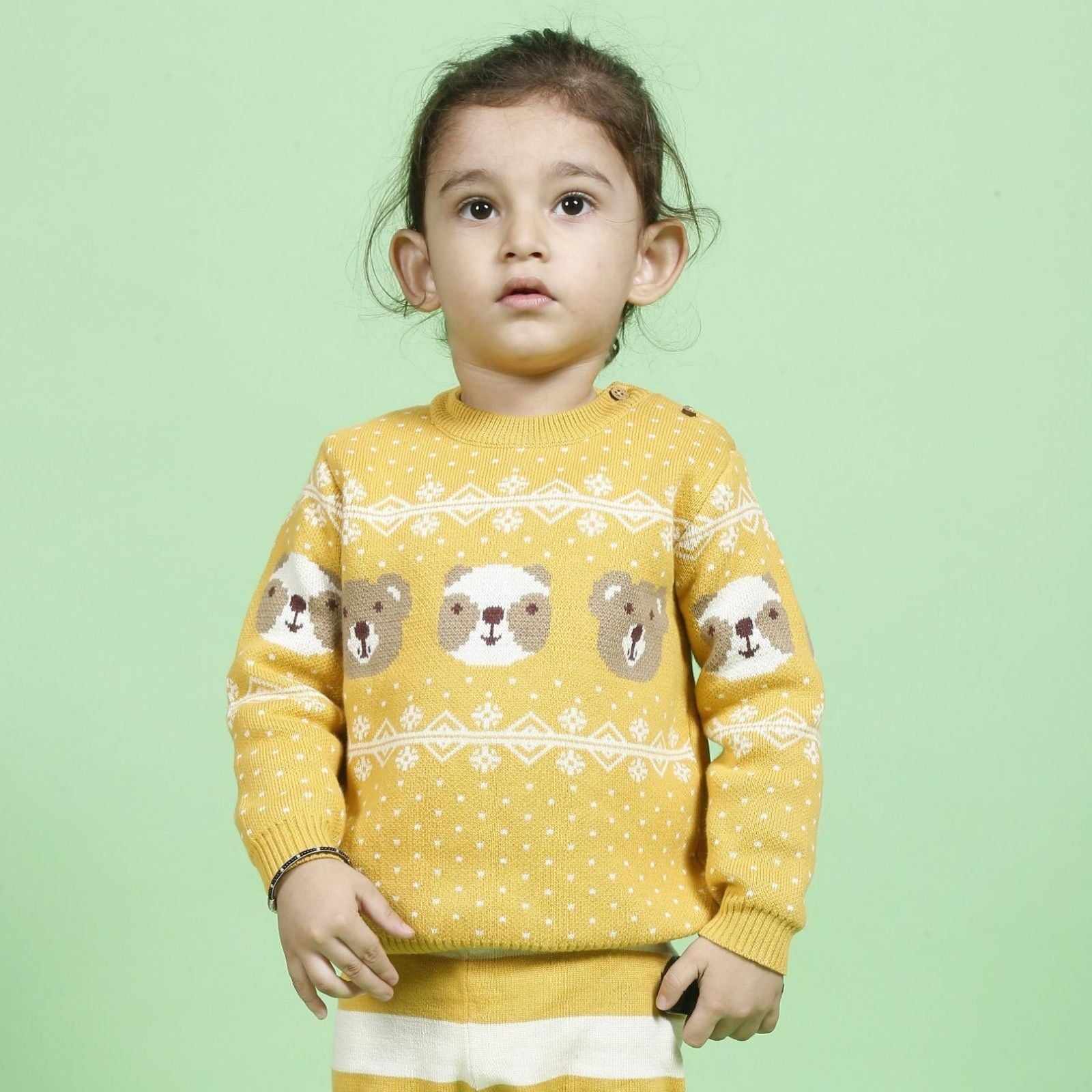 Greendeer Enchanting Bear Jacquard 100% Cotton Sweater with Lower - Mimosa Yellow - Set of 2