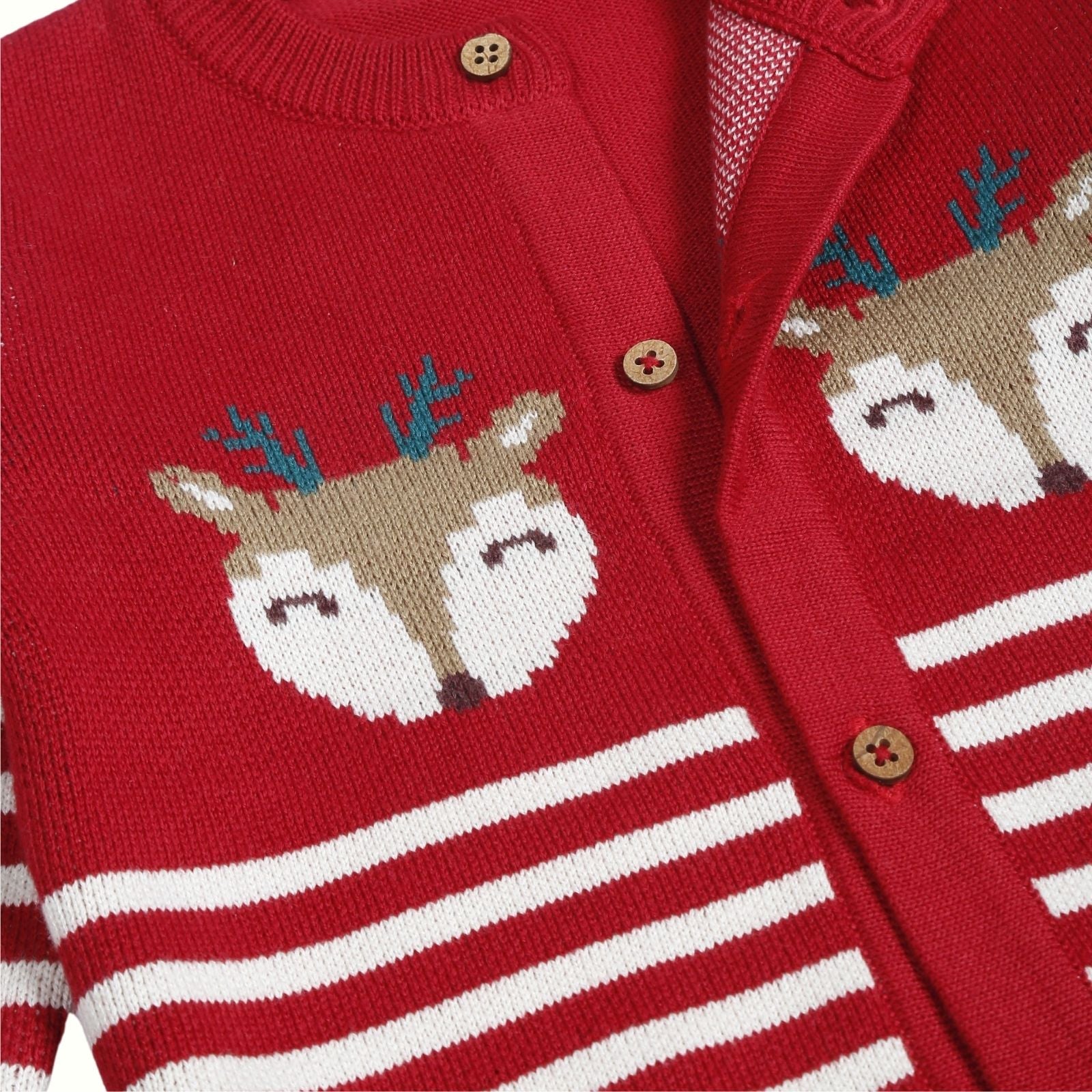 Greendeer Joyful Reindeer Jacquard 100% Cotton Sweater with Lower - Crème & Cherry Red - Set of 2