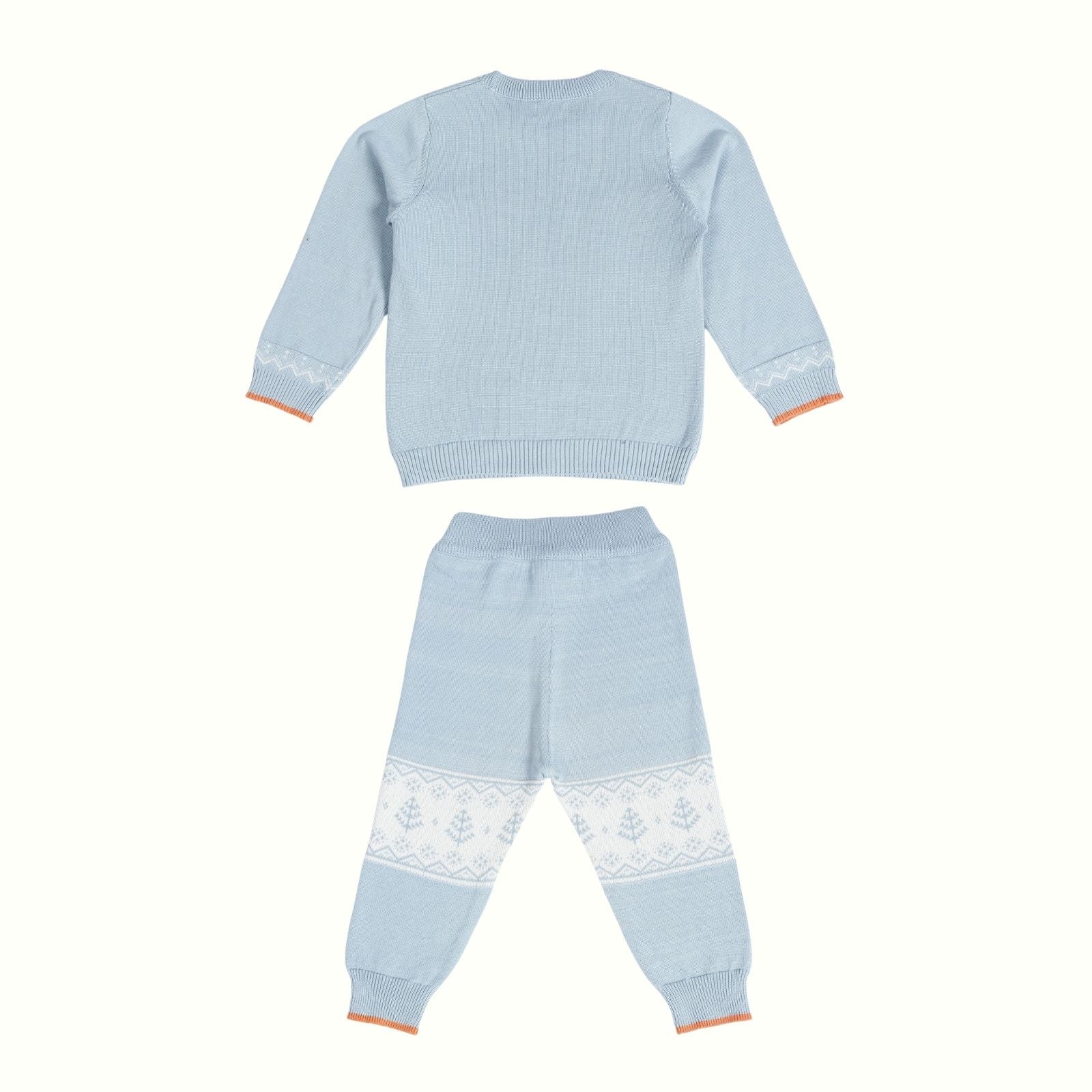 Greendeer Delighted Lion Jacquard 100% Cotton Sweater with Lower - Powder Blue & Orange - Set of 2