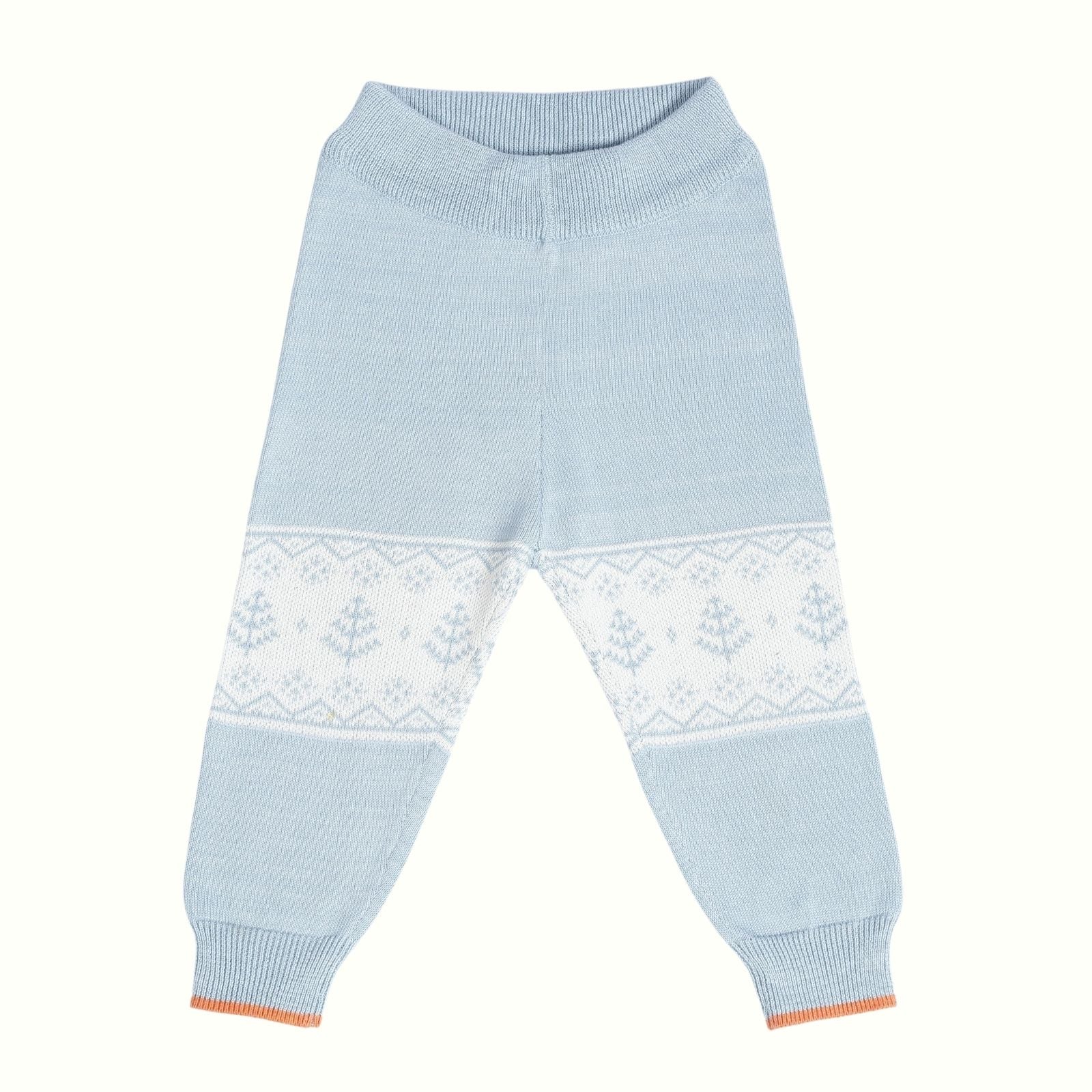 Greendeer Delighted Lion Jacquard 100% Cotton Sweater with Lower - Powder Blue & Orange - Set of 2
