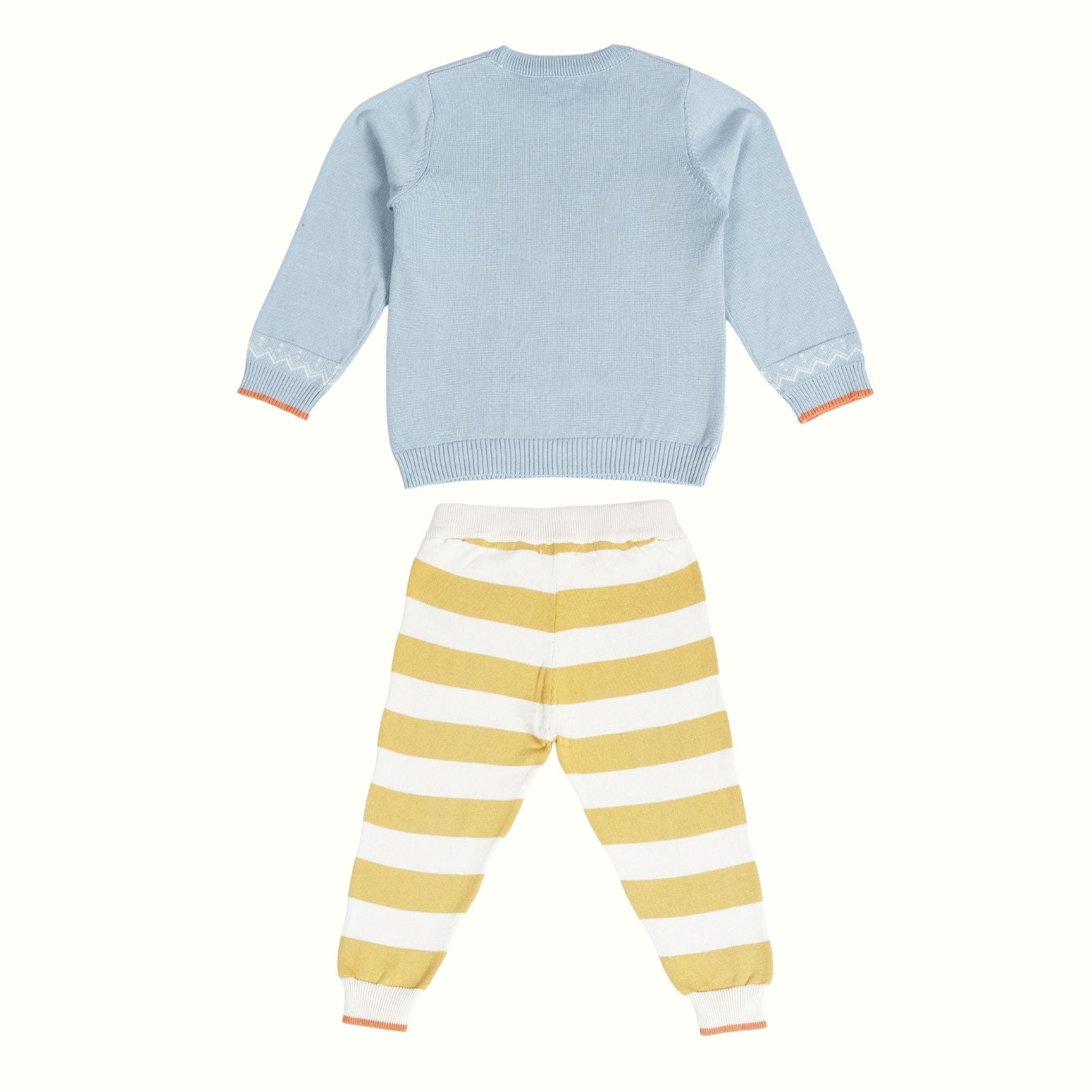 Greendeer Delighted Lion Jacquard 100% Cotton Sweater with Lower - Powder Blue & Mimosa Yellow - Set of 2