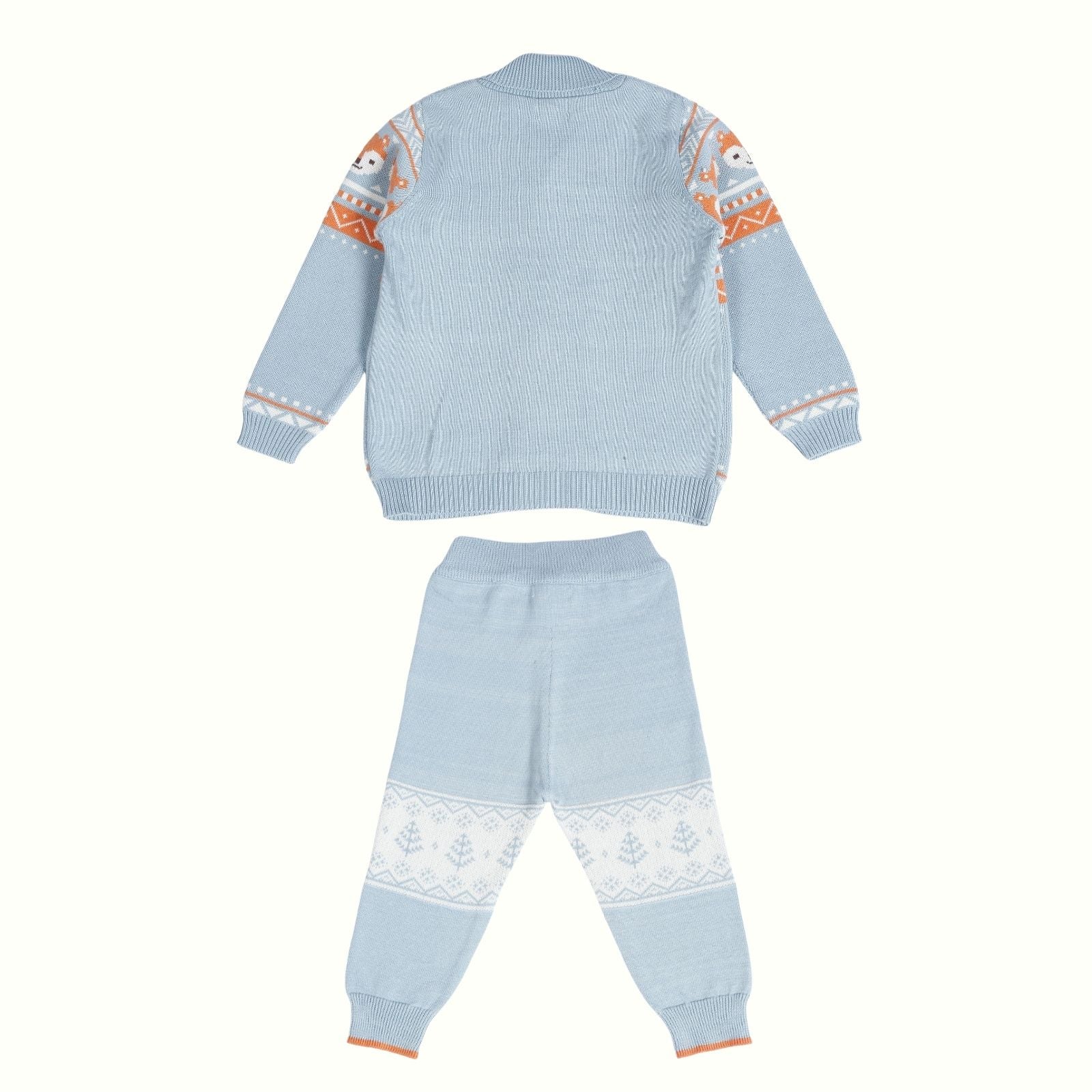 Greendeer Sunny Fox Jacquard 100% Cotton Sweater with Lower - Powder Blue & Orange - Set of 2
