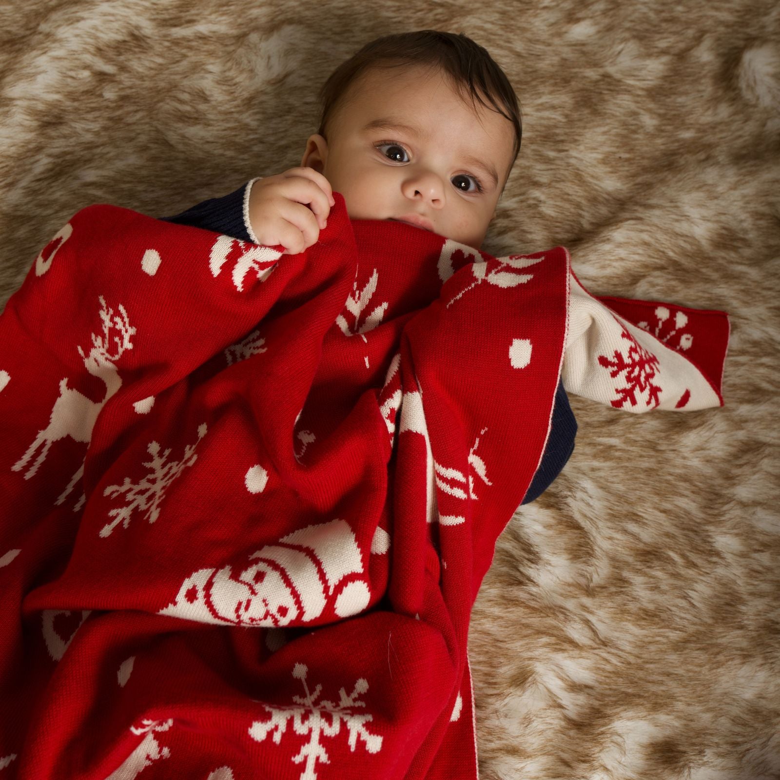Merry Christmas Reversable Jacquard Blanket - Deep Red and White (80 x 100 cms)