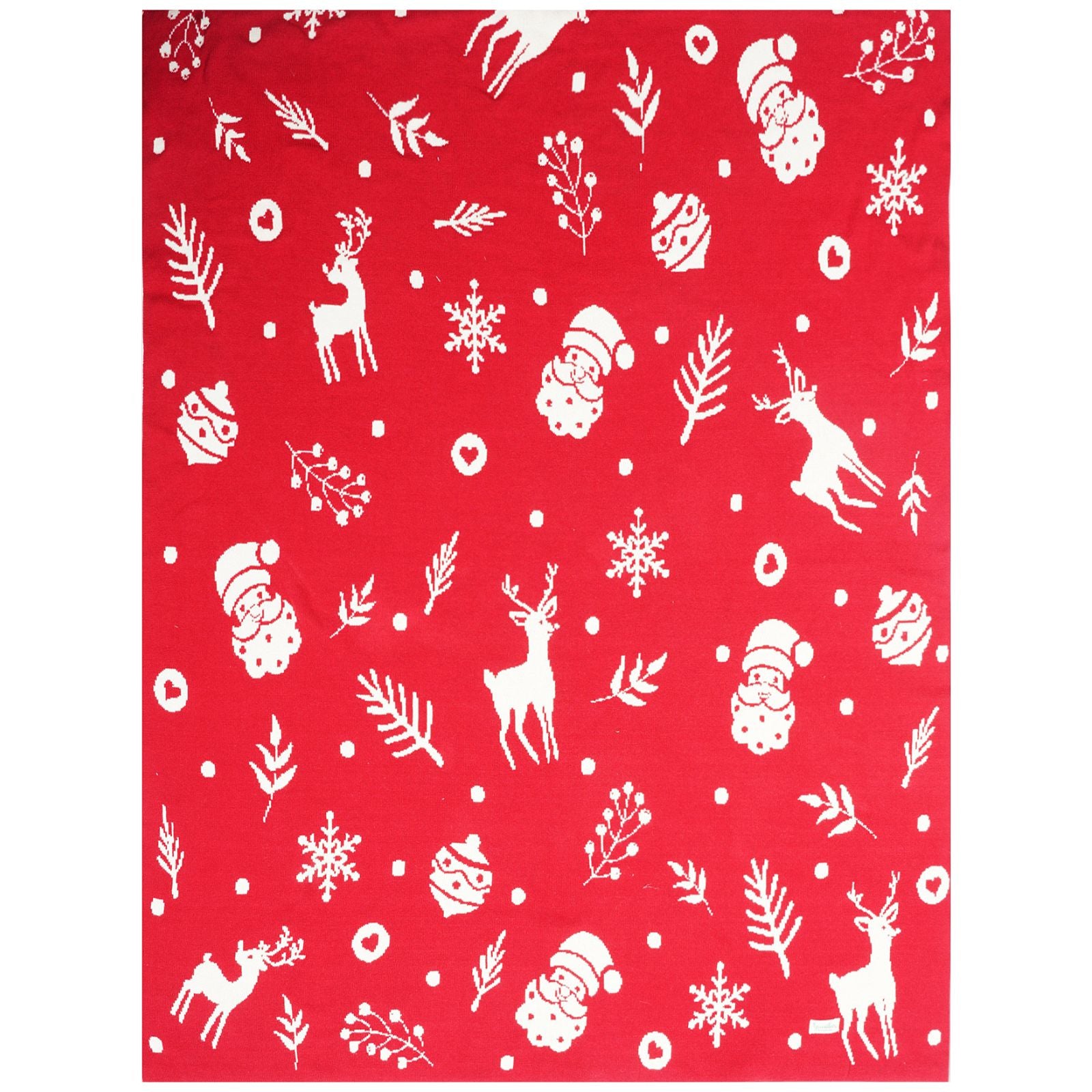 Merry Christmas Reversable Jacquard Blanket - Deep Red and White (80 x 100 cms)